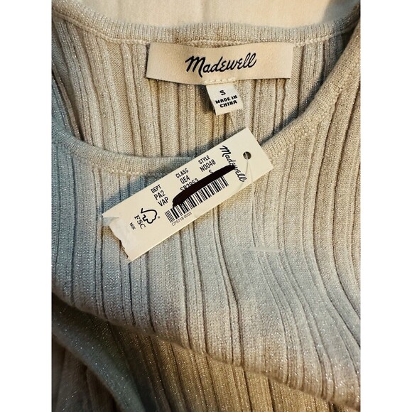 MADEWELL The Signature Shimmer Knit Cutaway Sweater Tank Silver SMALL NWT - Picture 6 of 9